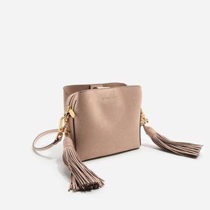 Charles & Keith Tassel-Detail Sling Bag-Nude-NWT